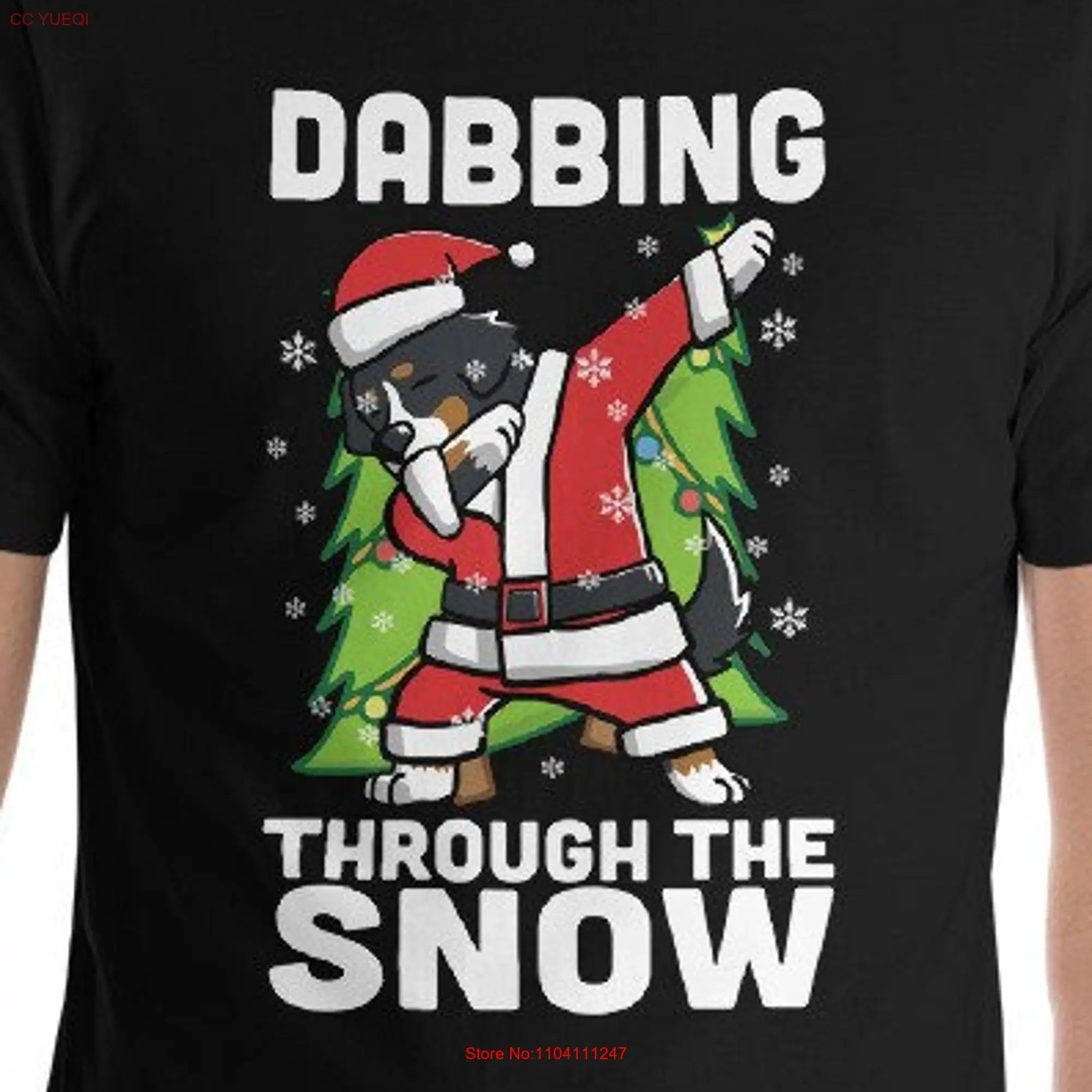 Bernese Mountain Dog Dabbing Through The Snow Christmas T Shirt Funny Dab Dance Xmas Unise long or short sleeves