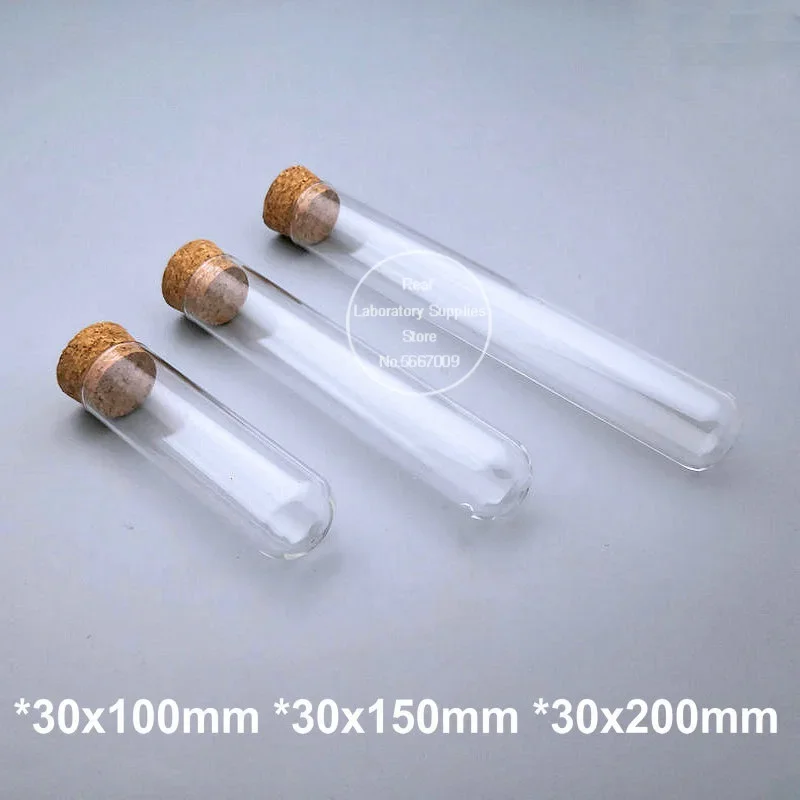 10pcs/lot Lab 15mm To 30mm Thicken Glass Test Tube with Cork Caps Round Bottom Sampling Vial Educational and School Supplies