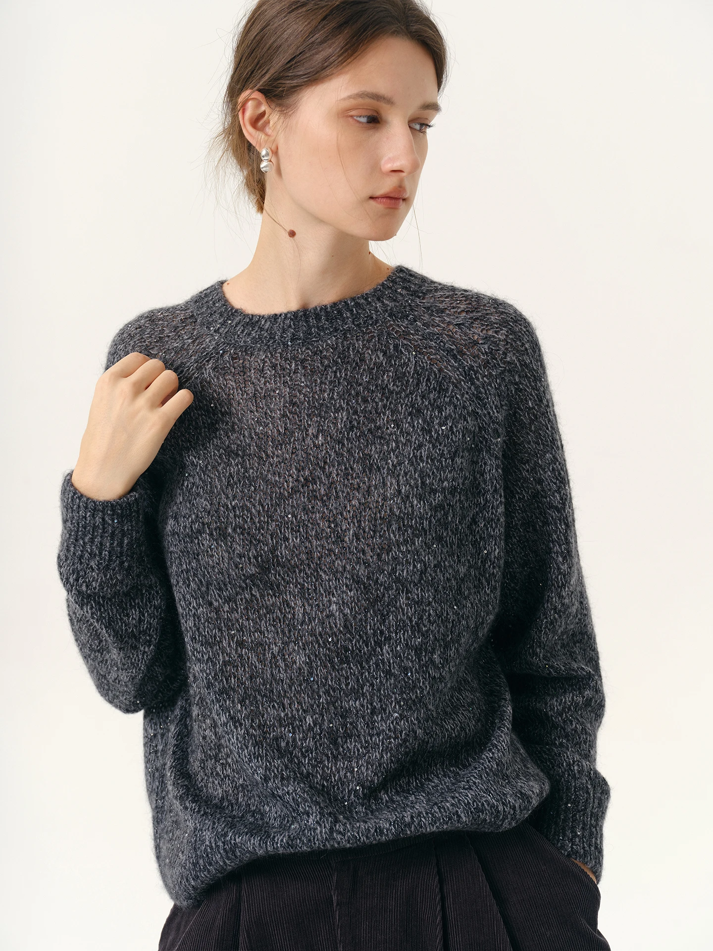 

NANCYLILI Spring New Loose Knitted Sweater Women's round Ne Soft Comfortable Long Sve Casual Sle Faionable Top