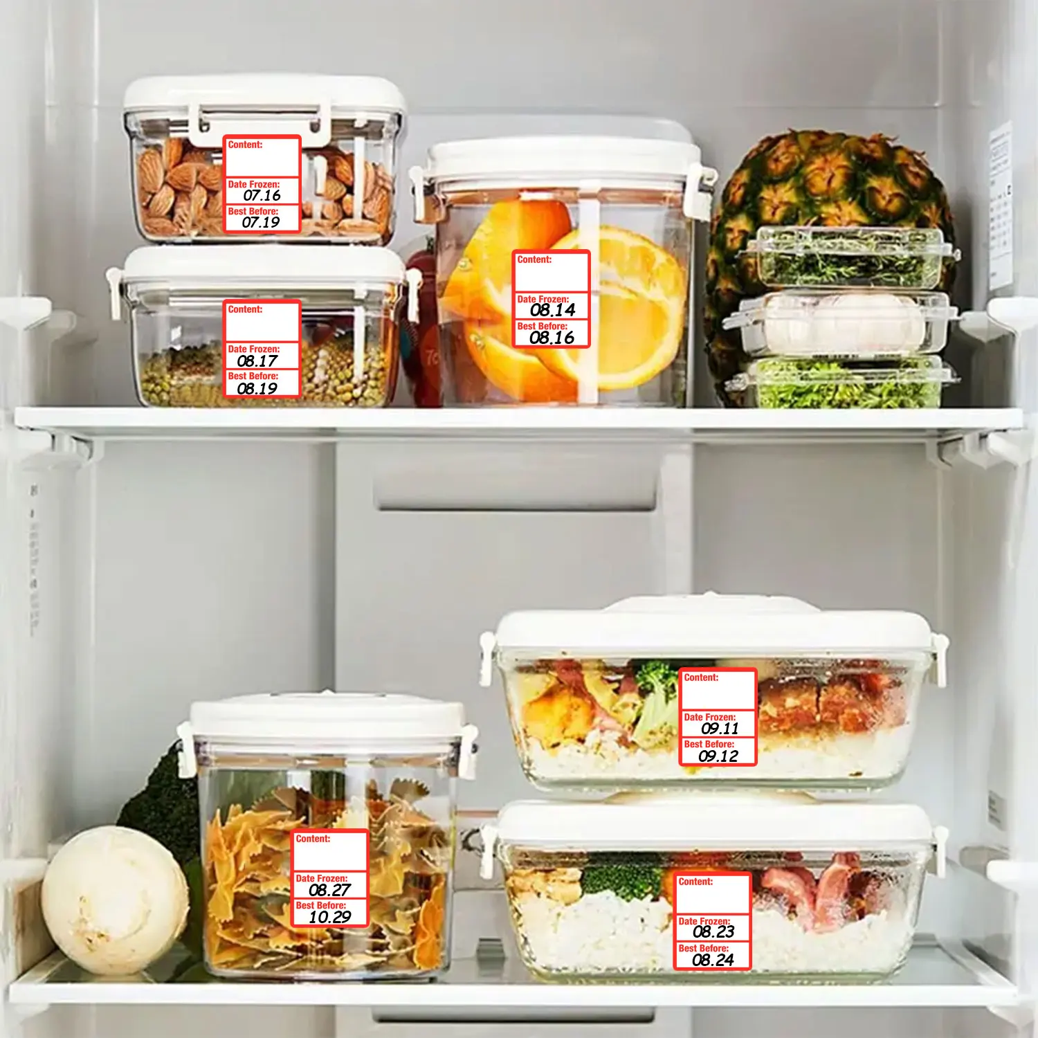 1 لفة (200 قطعة) ملصق مجمد/أفضل قبل التاريخ مع قلم أسود قابل للمسح 0.98*1.57 بوصة لتاريخ الأمان وفريزر ملصقات طعام المطبخ