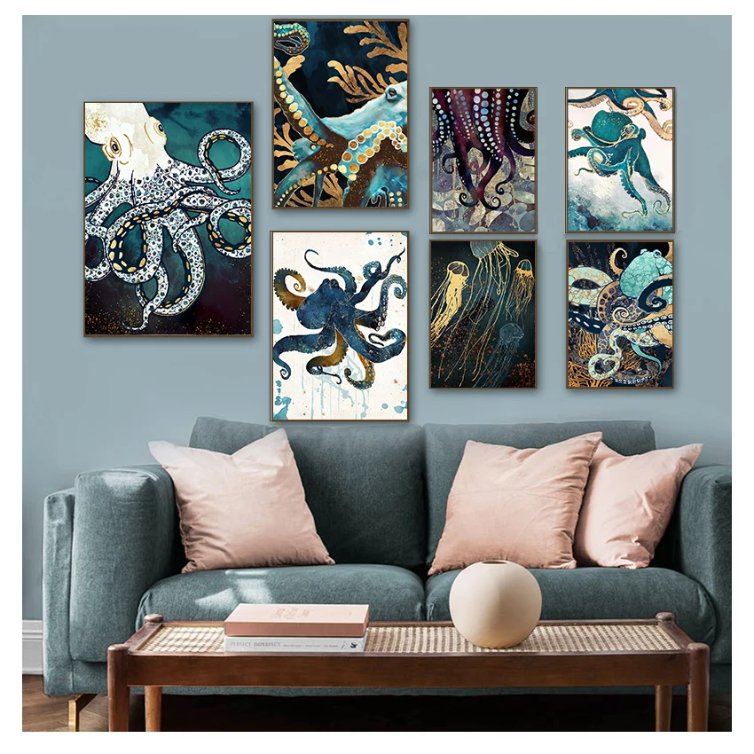 Poster And Prints Wall Art Canvas Painting Wall Pictures For Living Room Home Decor Jellyfish Octopus Squid Abstractions