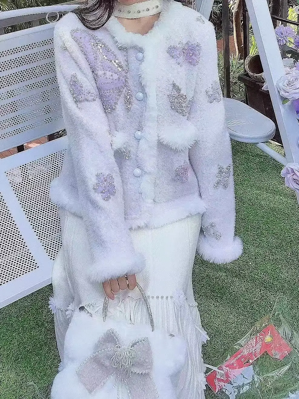 女性用パールステッチニット,ラウンドカラーカーディガンコート,長袖セーター,ニットジャケット,ラグジュアリースタイルのアウター