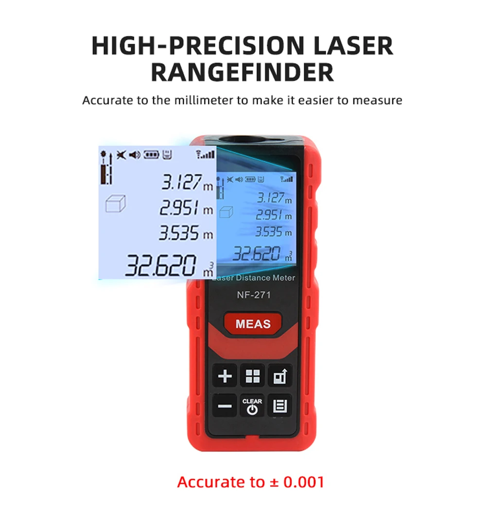NOYAFA NF-271 High Accurate Roulette Laser Distance Meter Construction Tool Measuring Instrument Digital Distance Ruler 50M/70M