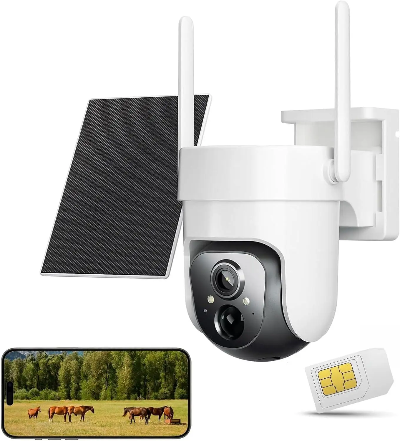 

4G LTE Cellular Security Camera Wireless, 2K Solar Battery Powered Outdoor Camera with 360° View, Smart AI Detection and Color