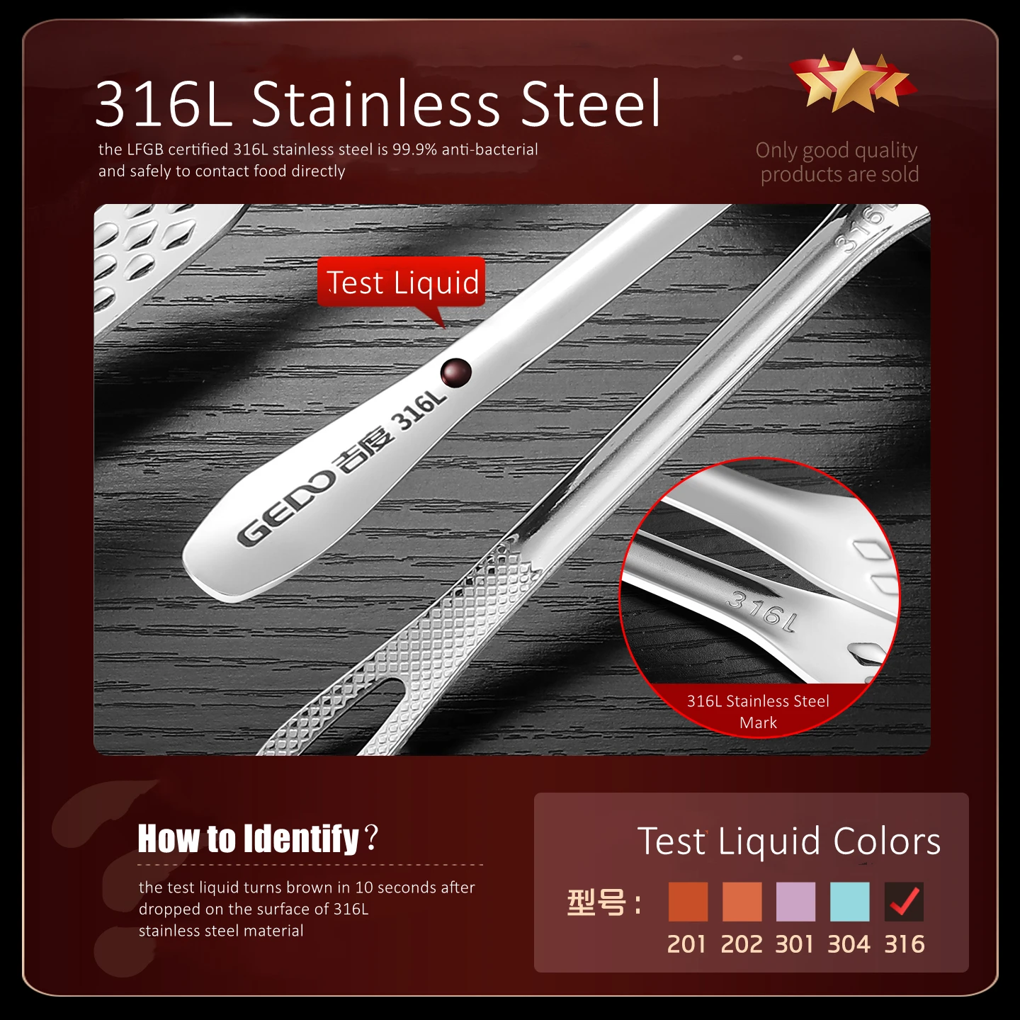 GEDO Ultra Thick 1.88mm 316L Stainless Steel Kitchen Secure Gripper 2-Prong Fork and Tongs 2 in 1 Barbecue and Cooking Tool