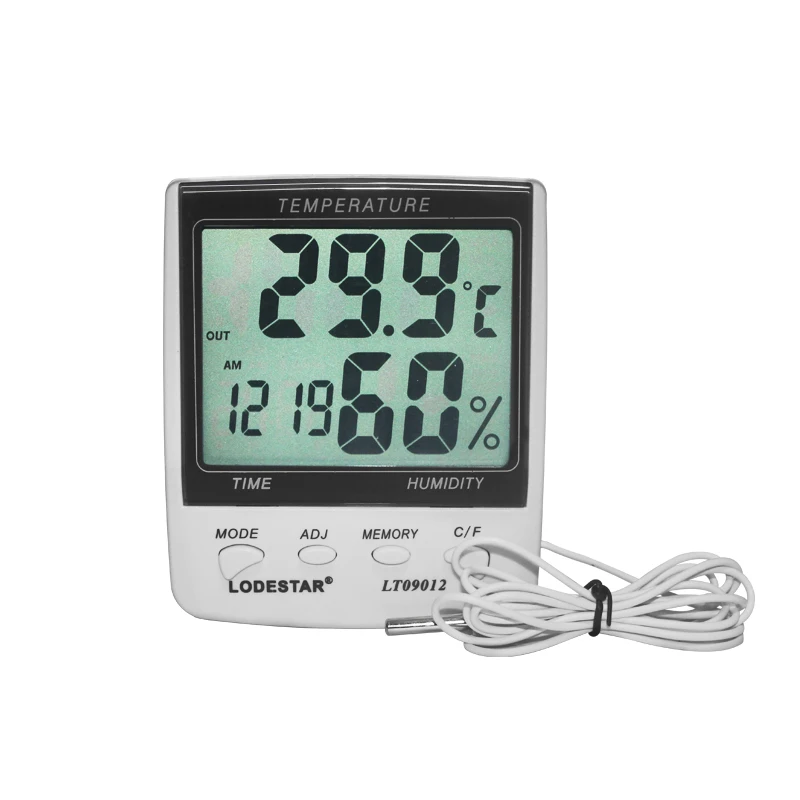 LODESTAR LT09012 LCD Digital Temperature Humidity Meter Hygrograph Thermometer Indoor Outdoor Home Weather Station Clock