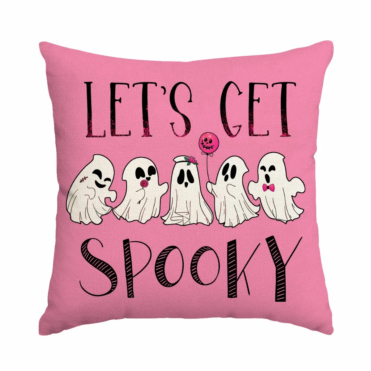 

Lovely Pink Cushion Cover with Ghost Words Pattern Kids Boy Girl Festival Gifts Holloween Party Living Room Couch Decoration