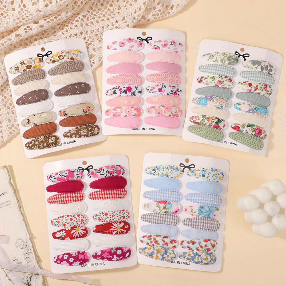 

16Pcs/Set Handmade Hair Clips for Baby Girls Flower Print Solid Color Barrettes Hairpins Kids Fashion Accessories
