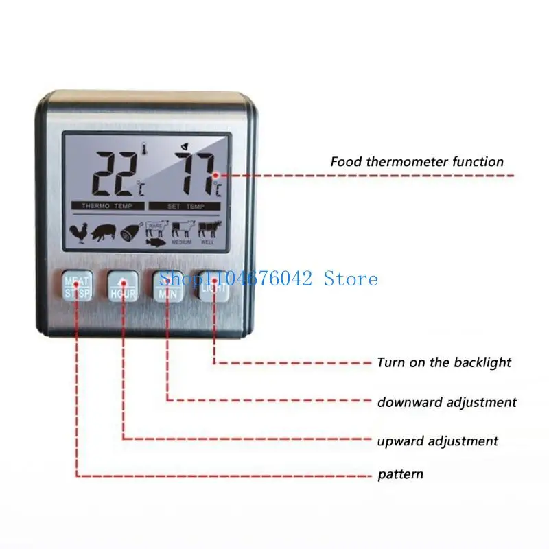 

652F Double Probe BBQ Thermometers Timer Alarm Precisions Cooking Tool LCD Screen for Grilling and Baking