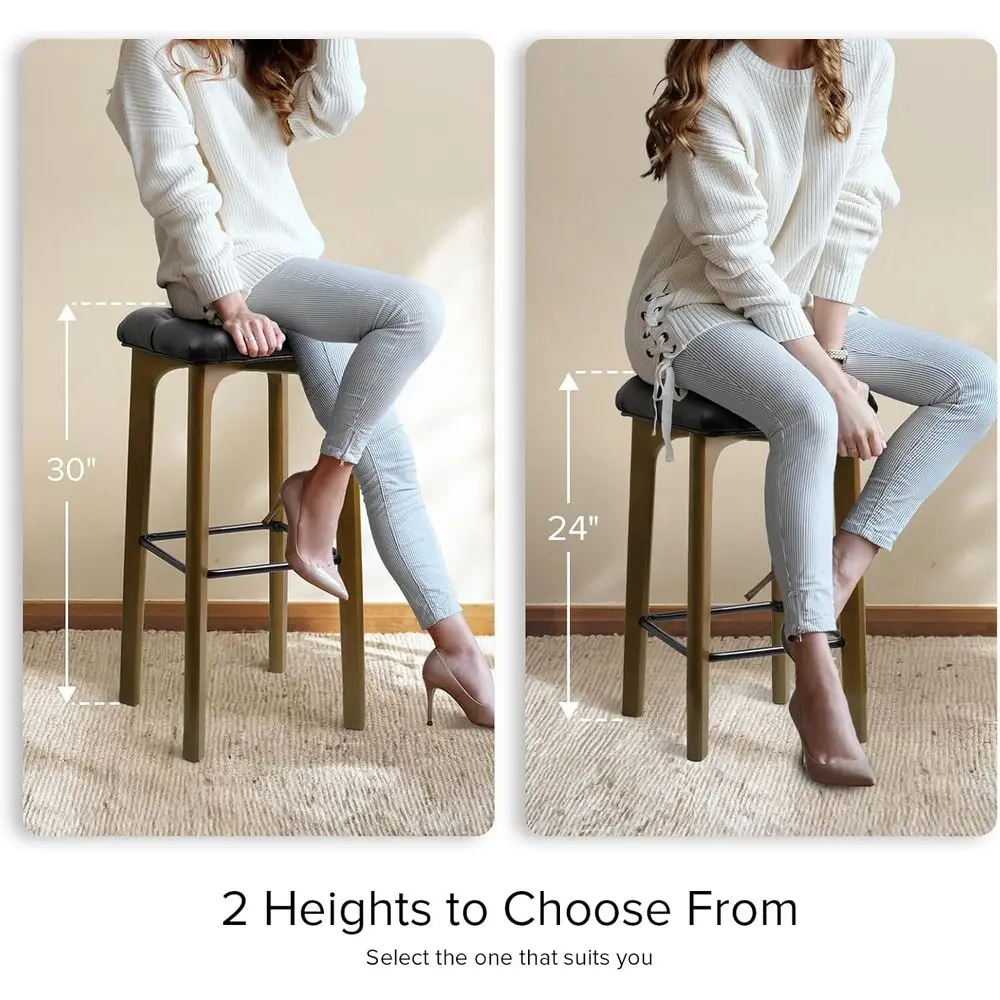 Coppia di 24 sgabelli da bar moderni in ecopelle, altezza bancone senza schienale, con poggiapiedi per cucina, isola, sala da pranzo