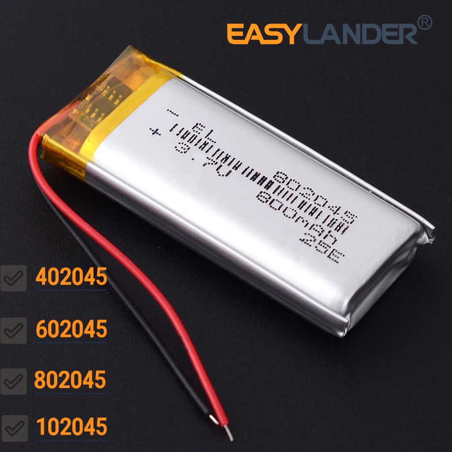 3.7V 402045 400mAh 602045 600mAh 802045 1000mAh 102045 1100mAh Rechargeable Li-Polymer Li-ion Battery 112560 Lipo Batteries