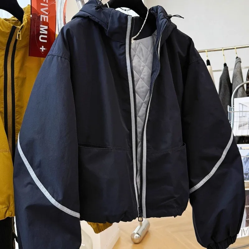 

Vintage Short Wind Jacket for Women Loose Hooded Bomber Jackets Winter Padded Trench Coats Outdoor Sport Jacket Women Outerwears
