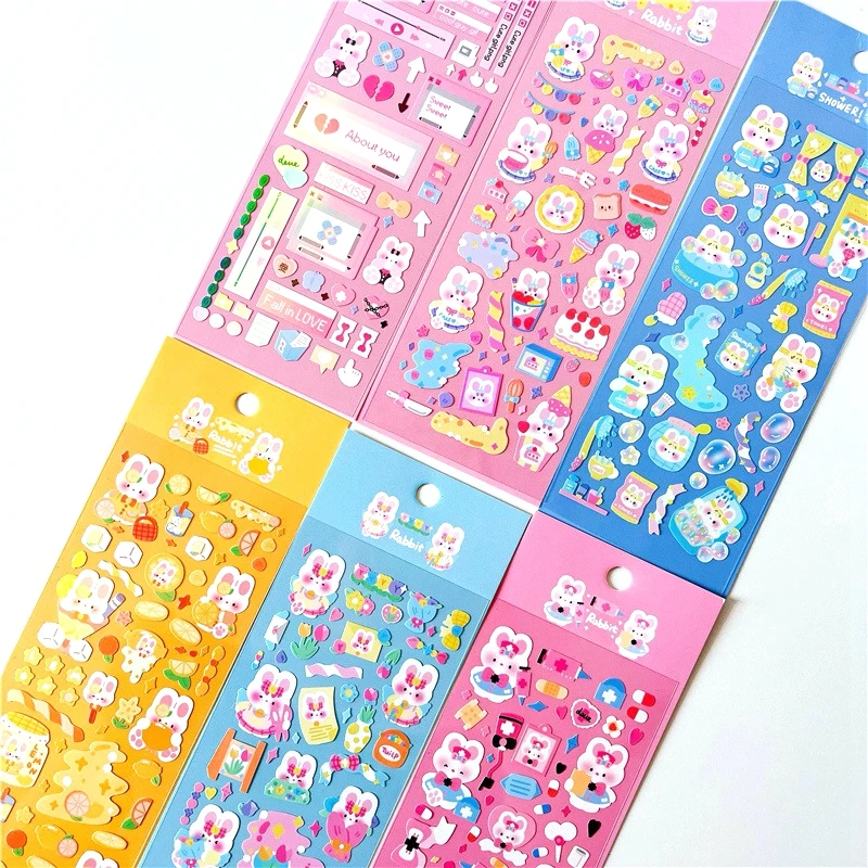 6pcs/lot Cute Flower Rabbit Sticker Scrapbooking Hand Account Stickers Idol Card Photo Frame DIY Deco Material Korean Stationery