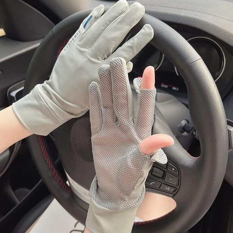 【IIOO】1Pair Women's Summer Sun Protection Gloves-Non-Slip Touchscreen Compatible Breathable Mesh,Suitable For Outdoor Activities