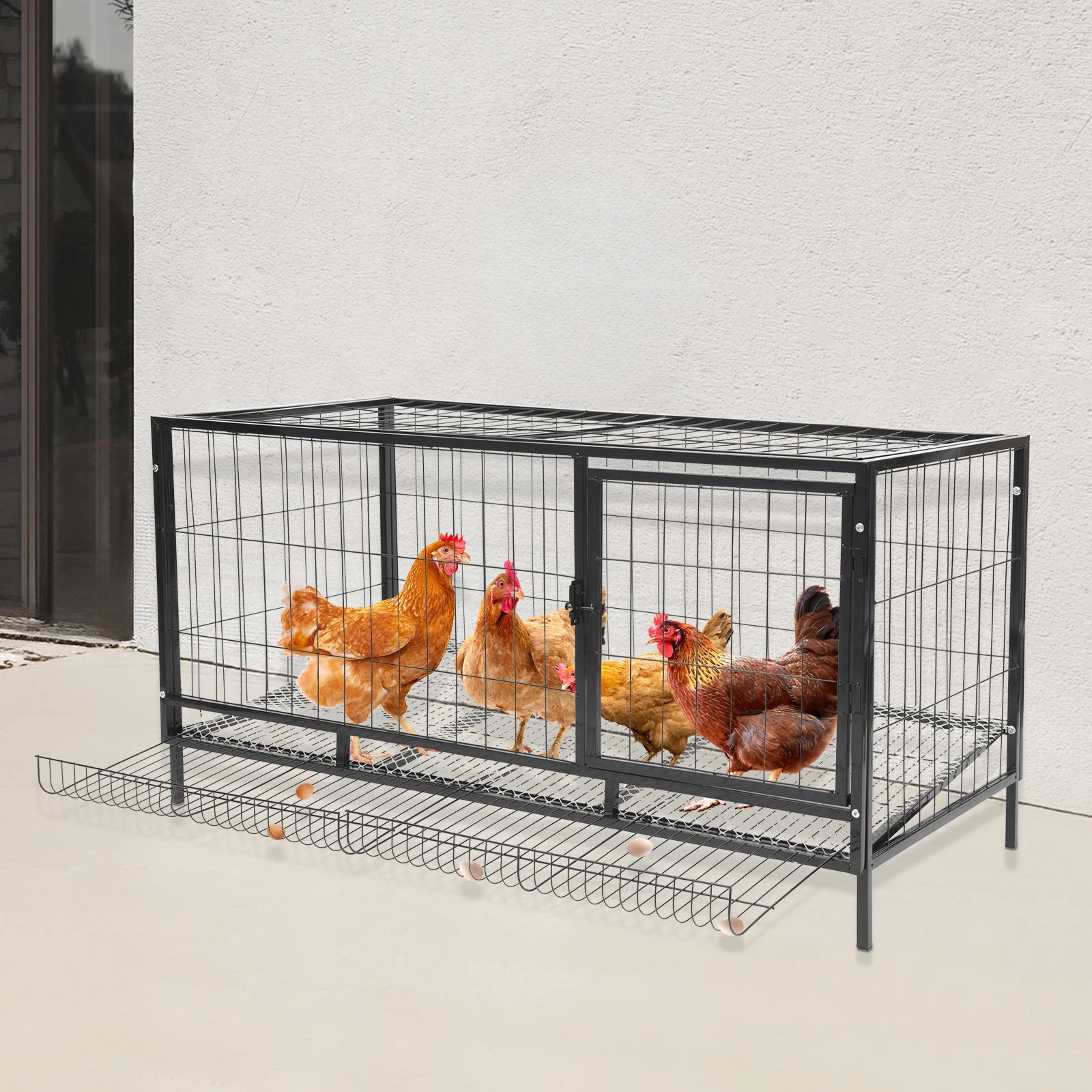 Black Large Chicken Coop for 10 Hens with Automatic Egg Collection, Indoor Outdoor Wooden Aviary Hen House with Nesting Boxes & Waterproof Roof, Easy Clean Tray for Backyard Poultry Chicken Farm