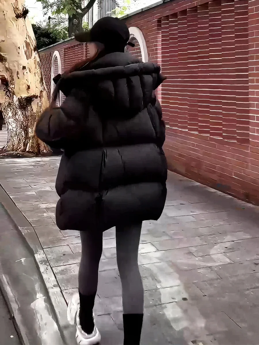 Damska kurtka zimowa Bla Du, ocieplana, z kapturem, zapinana na zamek, krój typu chleb, stójka, nowość 2025