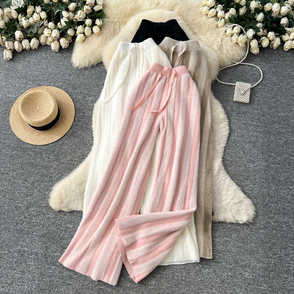 Clothland النساء الحلو مخطط الصوف المرقعة السراويل الرباط مرونة الخصر الإناث عادية واسعة الساق بنطلون KA514 #1