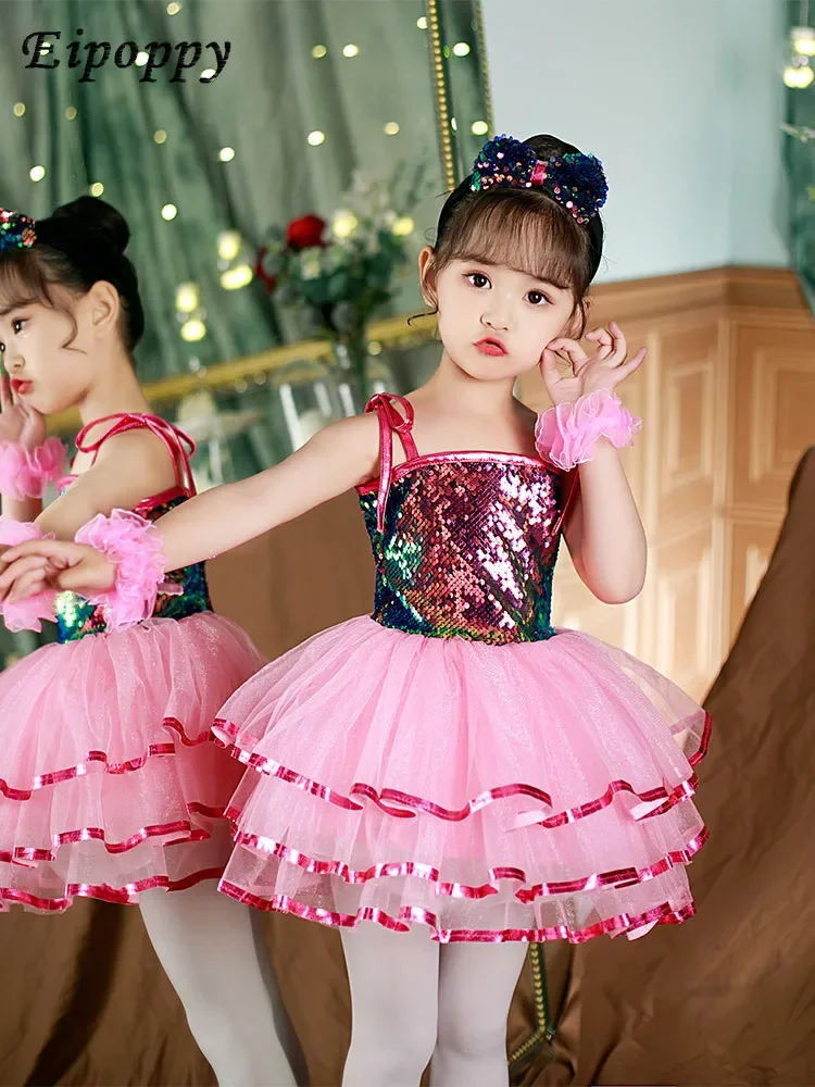 

Children's Performance Clothes Fluffy Gauze Dress Girls' Sequined Performance Clothes Kindergarten Dance Sling Princess Dress