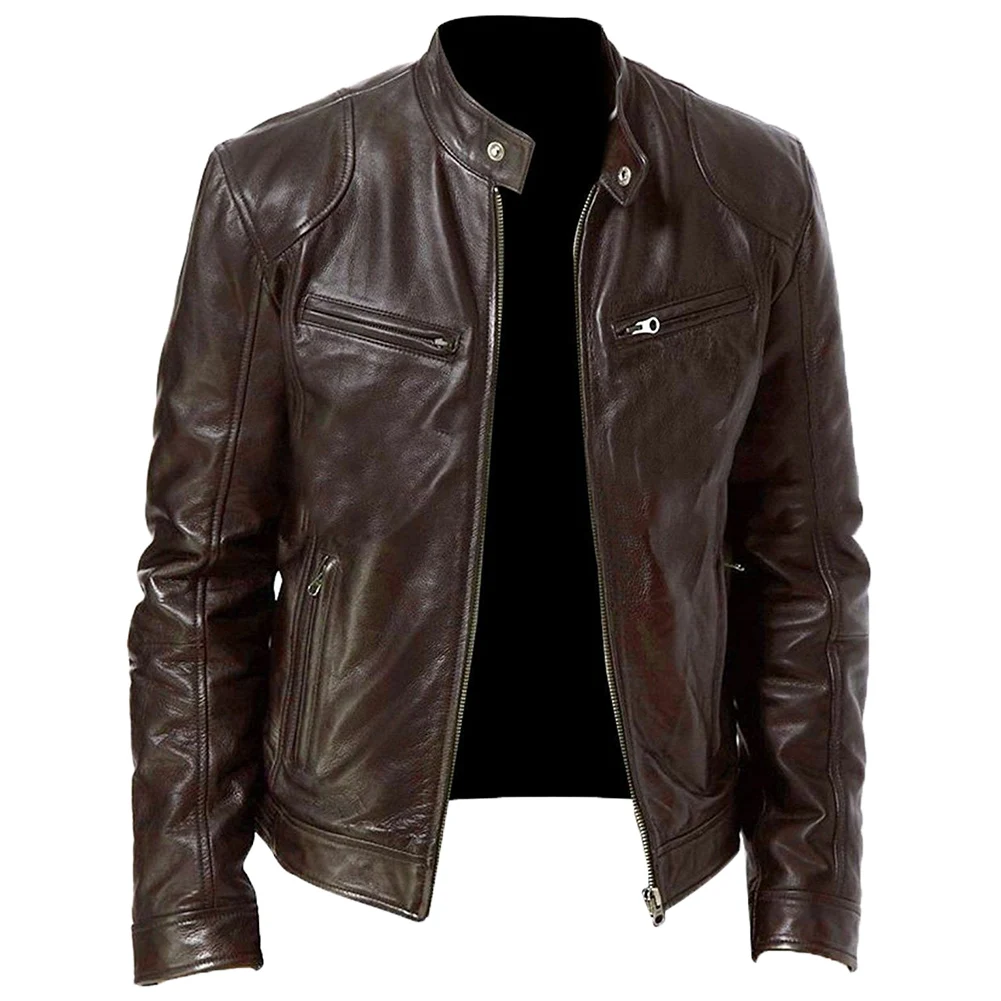 new 2022 Autumn Men Fashion Motorcycle Leather Jacket fit Coat Casual Zipper jacket