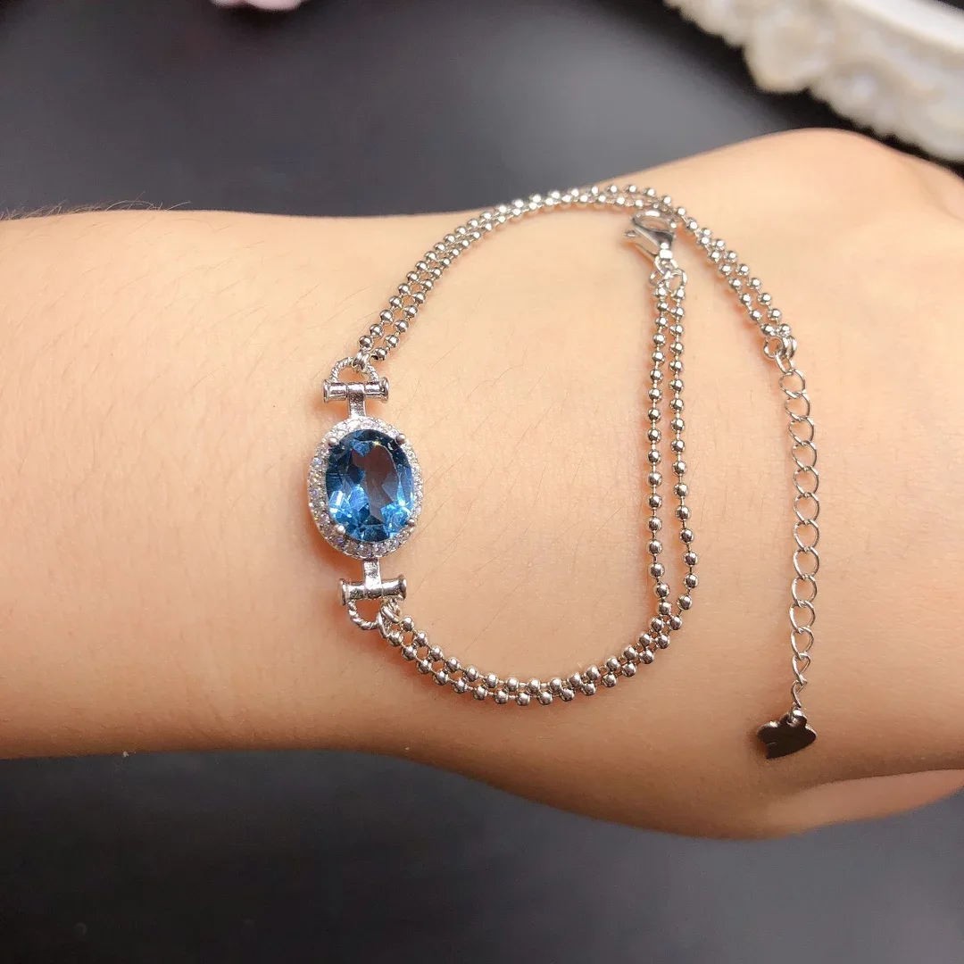 

Natural London Blue Topaz Luxury 925 sterling silver high definition bracelet in beautiful color for women by free mail