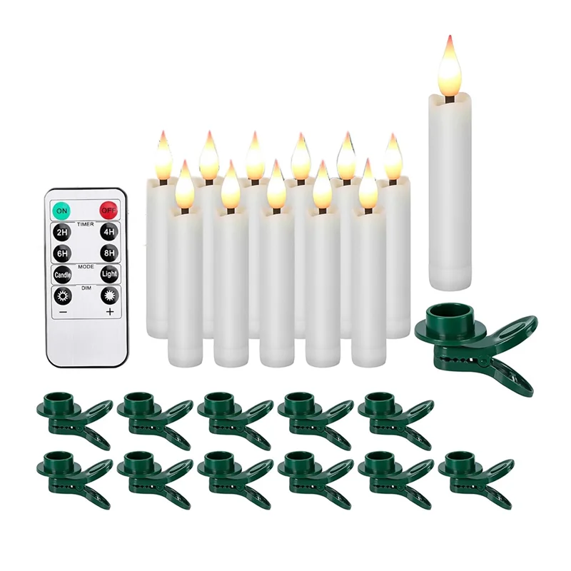ABBP-Flameless LED تفتق الشموع ضوء مجموعة 12 قطعة شموع الفتيل ثلاثية الأبعاد مع مشبك على تصميم شجرة عيد الميلاد الضوء الأبيض الدافئ