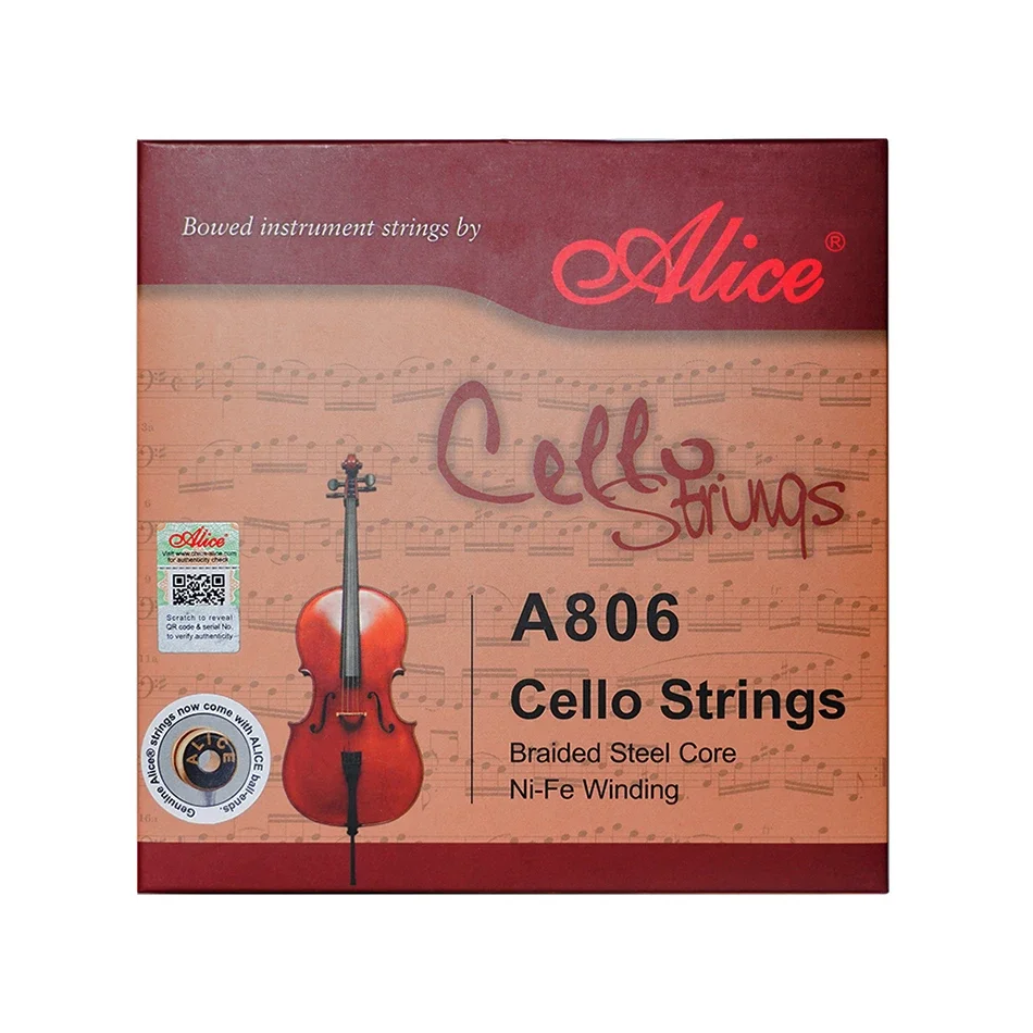 Alice A806 Cello Strings Braided Steel Core Ni-Fe Winding 1 Set/4 Strings Suitable for 4/4 3/4 1/2 Usual Size Cello Accessory