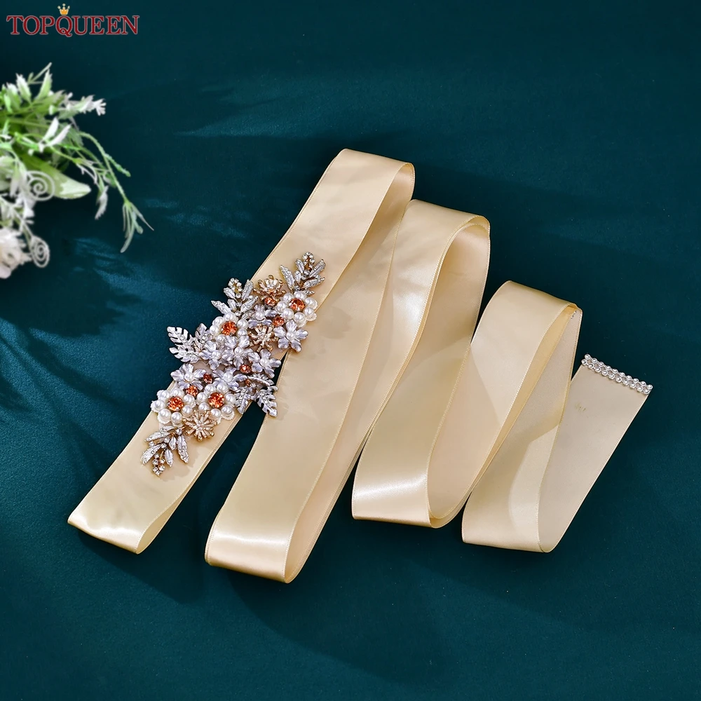 

TOPQUEEN Alloy Leaf Decorated Wedding Dress Belt Plus Size Maternity Wide Waistband Christmas Mother's Day Gift Bridal Belt S66