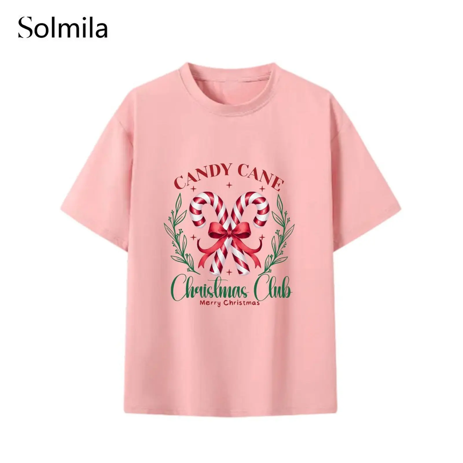 

Women Quick Dry Causal Comfortable Short Sleeve Printed Christmas Candy T-Shirt Tops For Summer Spring Fashion Women's Clothing