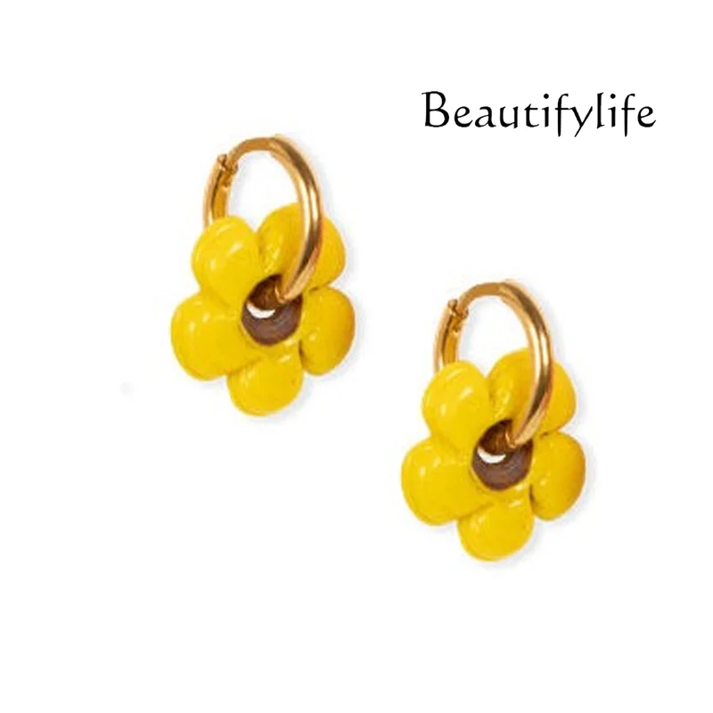 Accessories Color Small Flower Temperament Hollow Design Earrings Niche Dopamine Vacation Style Earrings Women's Summer