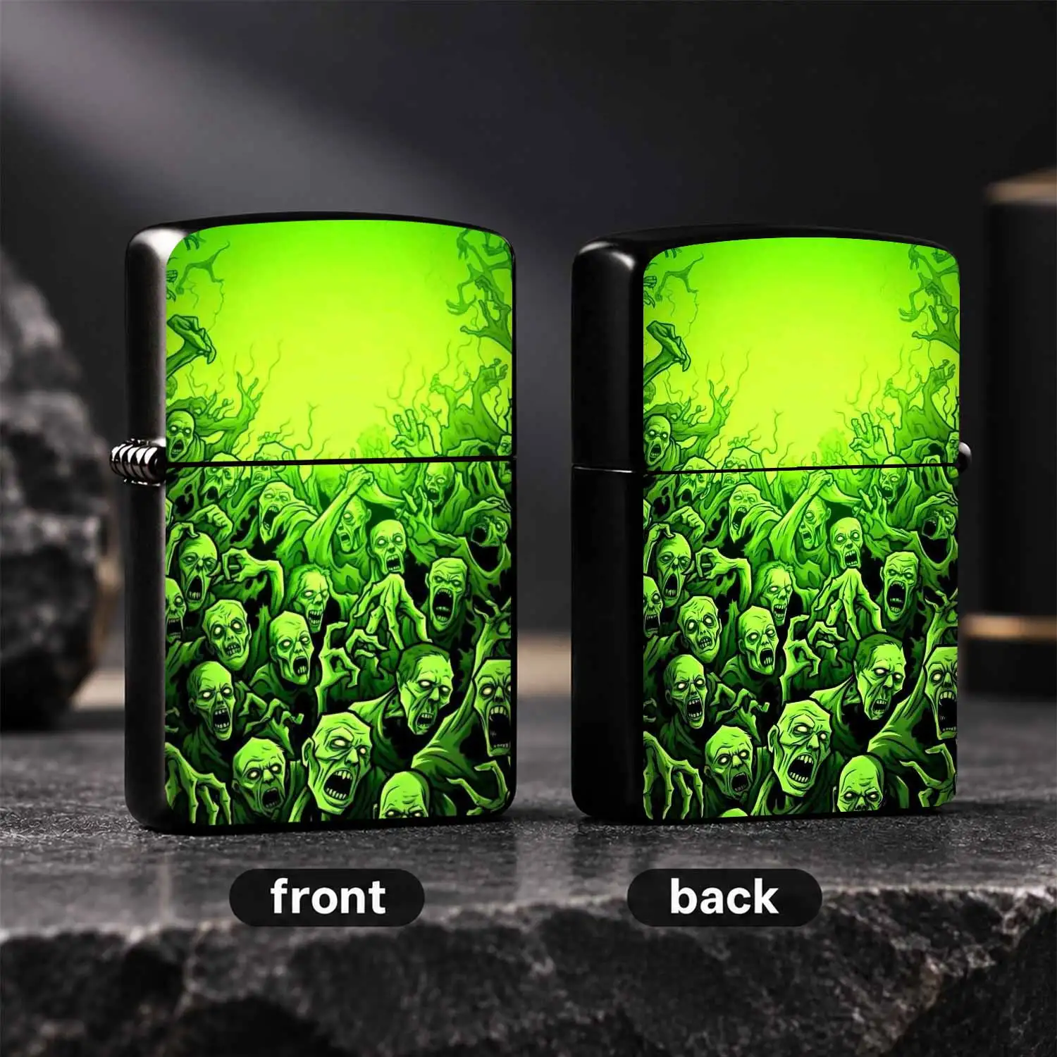 Zombie Horde Print Portable Lighter, Spooky Neon Green Horror Themed Lightweight Pocket Ignition Tool, All-Scenario Usable Daily Accessory For Outdoor Camping Indoor Home Office, Novelty Creative Gifting  A Humorous And Interesting Lighter
