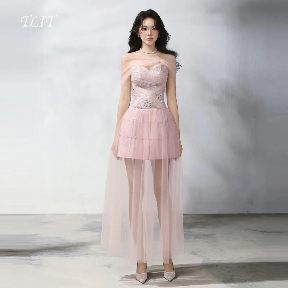 TLIT Fairy Candy Color Tulle Wedding Dress For Woman Off Shoulder Korea Wedding Dresses Photo Shoot Bridal Gowns  customized