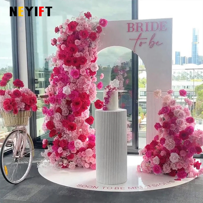 ترتيب صفوف الزهور لحفلات الزفاف ، إطار خلفية ، ديكور طاولة مركزية ، كرة زهرية ، ديكورات حفلات الولائم ، وردة وردية وحمراء ، ساخن #5