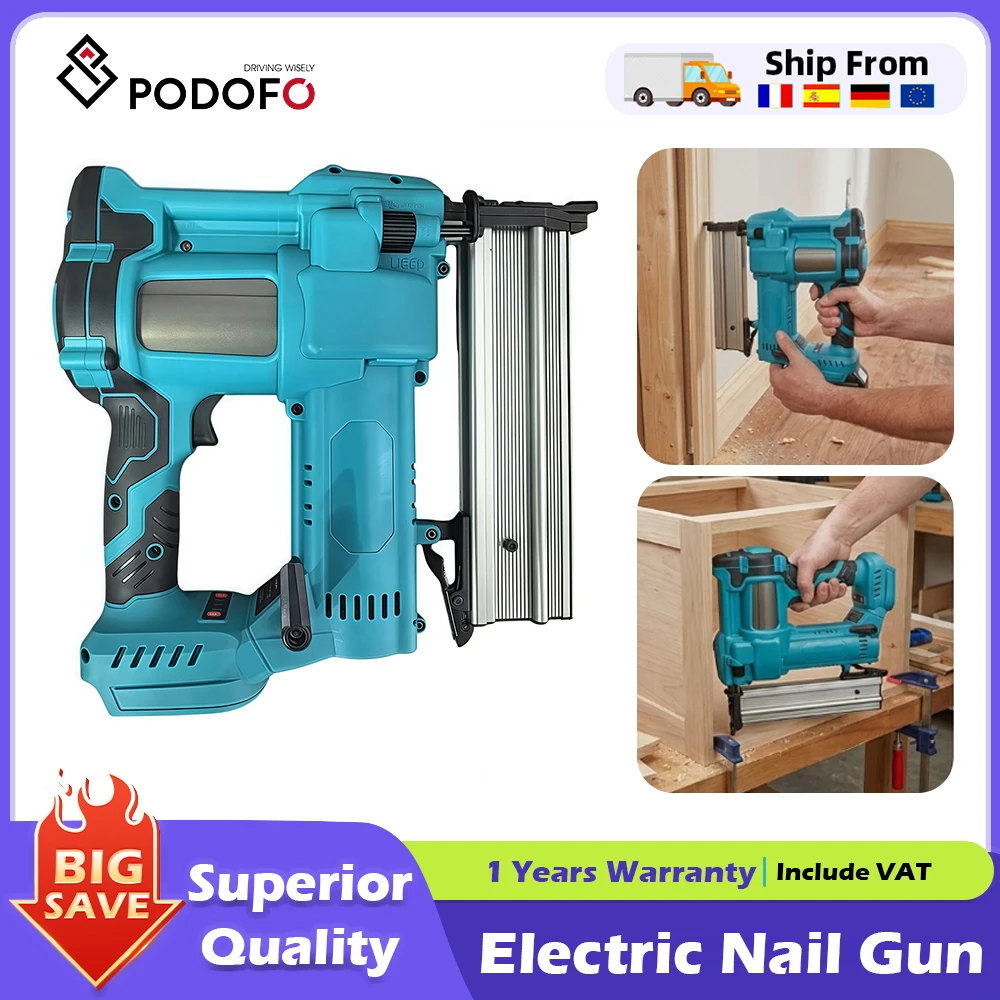 Pistola de clavos eléctrica inalámbrica Podofo de 21V, pistola de grapas versátil, herramienta eléctrica para tapicería y carpintería, compatible con baterías de la serie Makita.