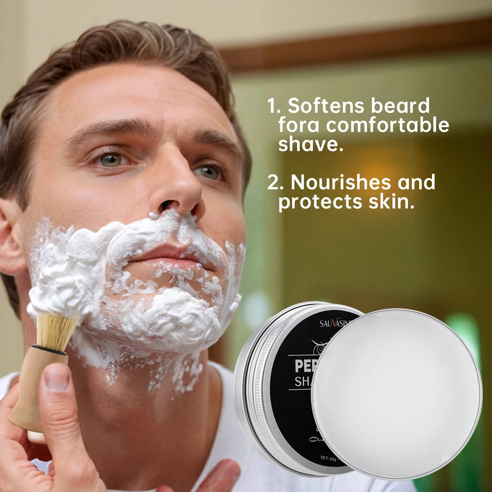 Sabonete de barbear com aroma de hortelã, espuma rica, creme de barbear com hortelã-pimenta, sem irritação, creme de barba suave e confortável para homens