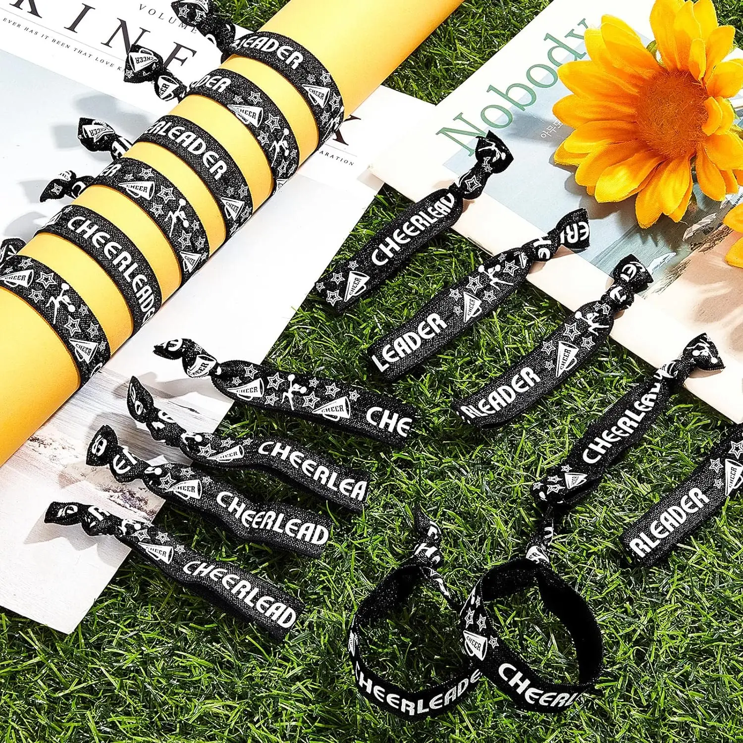 50Pcs/200Pcs Cheerleaders Printed Knoted Elastic Hair Ties Bracelet Women's Wristband Horsetail Fixed Hair Band Accessories