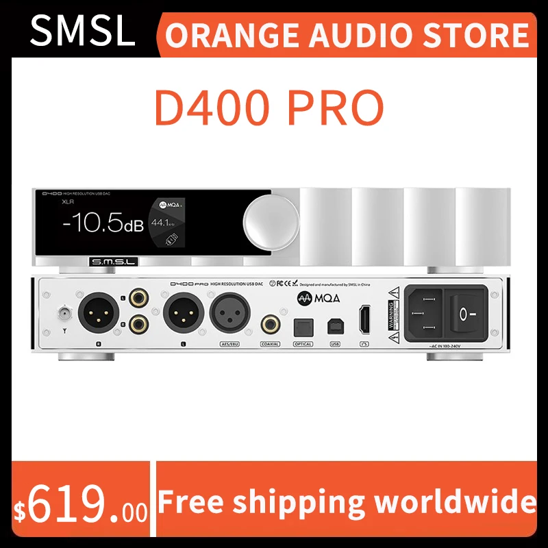 

SMSL D400 PRO USB DAC AK4499EX+AK4191EQ MQA MQA-CD Support DSD512 32Bit/768kHz with Remote Control Decoder