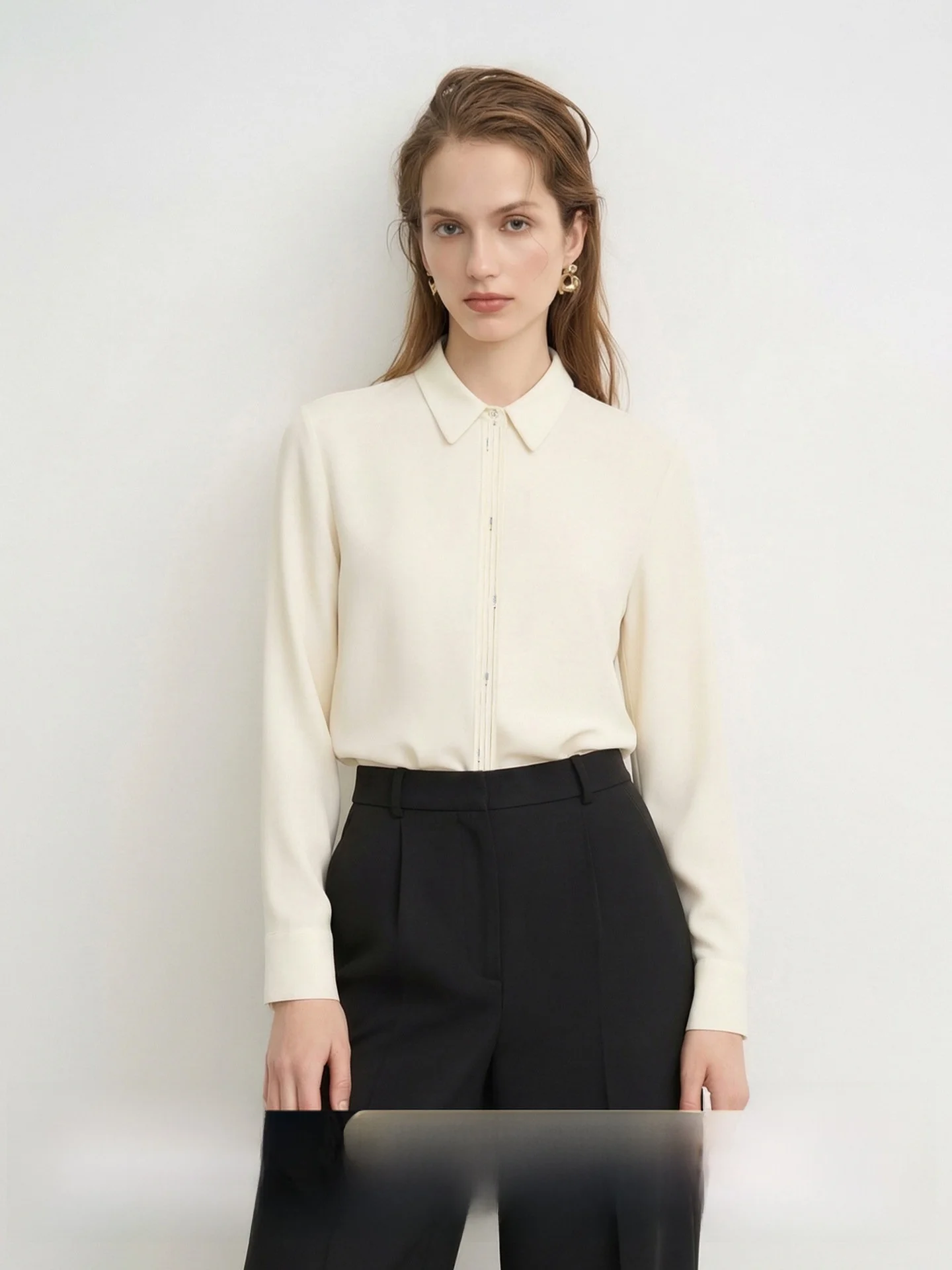 

CVANEA Silk irt Women's Versatile Long Sve Button up Breathable Comfortable Straight Cut Gored Detail Pearl Embellied