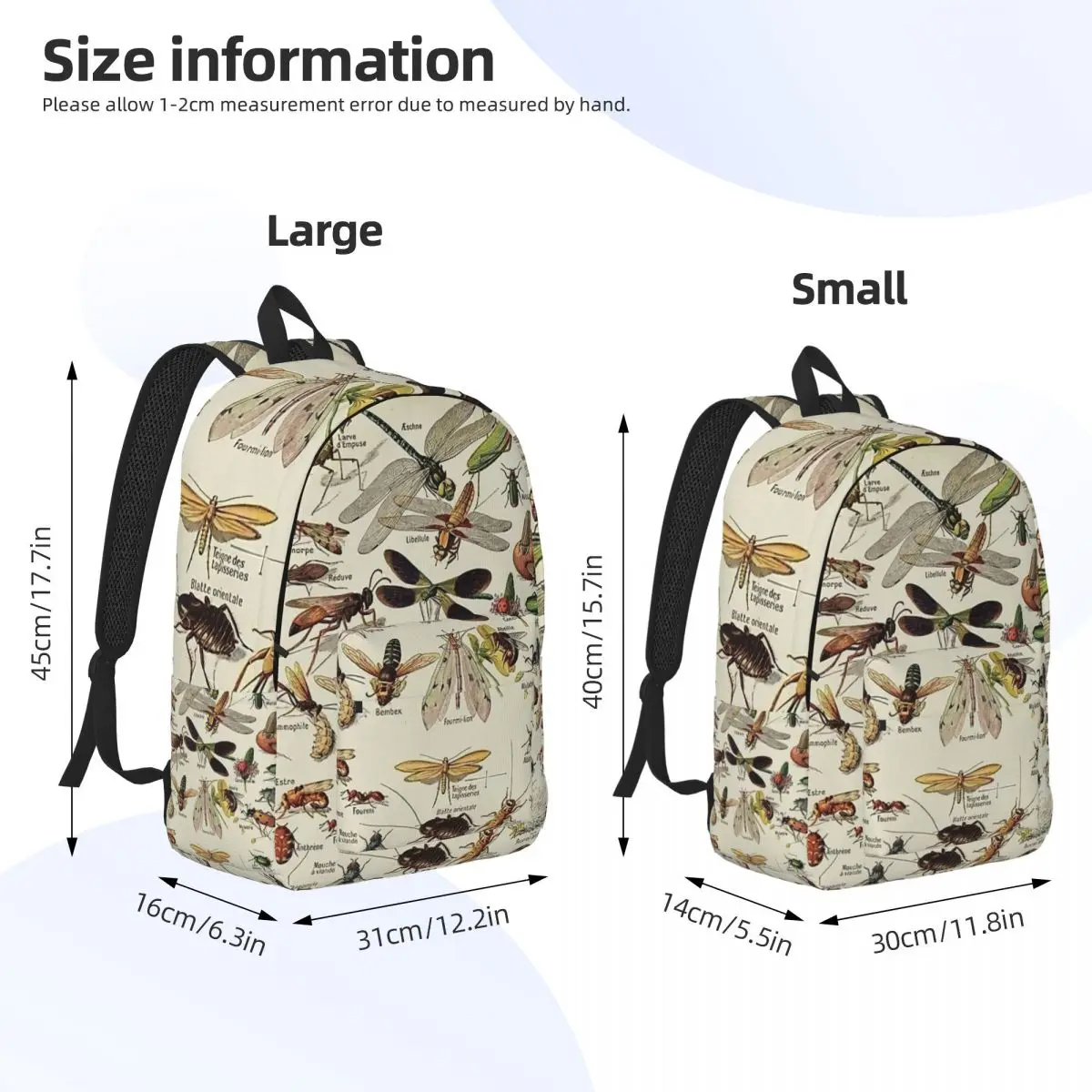 Insects Chart Scientific Fashion Backpack High School Work Vintage Entomology Daypack for Men Women Laptop Shoulder Bag