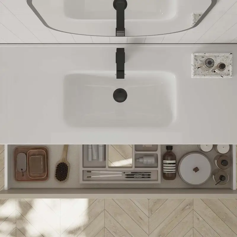 خزانة زينة فردية مقاس 48 بوصة، ودرجين، باللون الأبيض مع حوض أونيكس #2