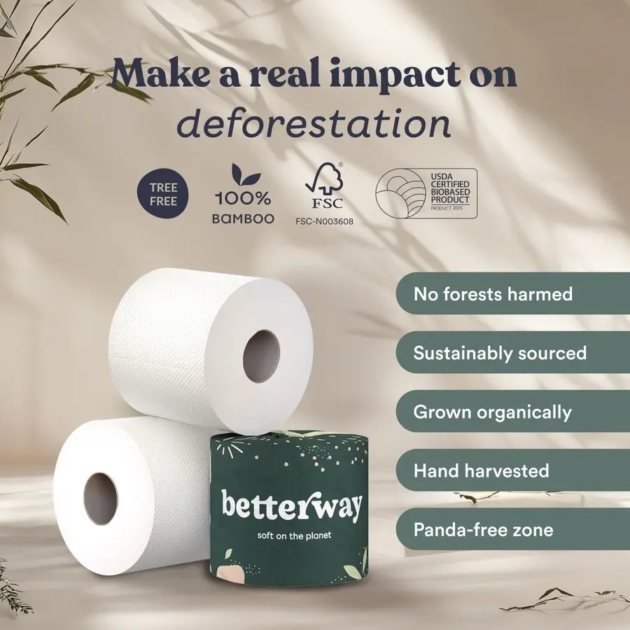 Bamboo Toilet Paper 3 Ply Sustainable Toilet Tissue 24 LongLasting Rolls amp 360 Sheets Per Roll Septic Safe Organic, Plastic am