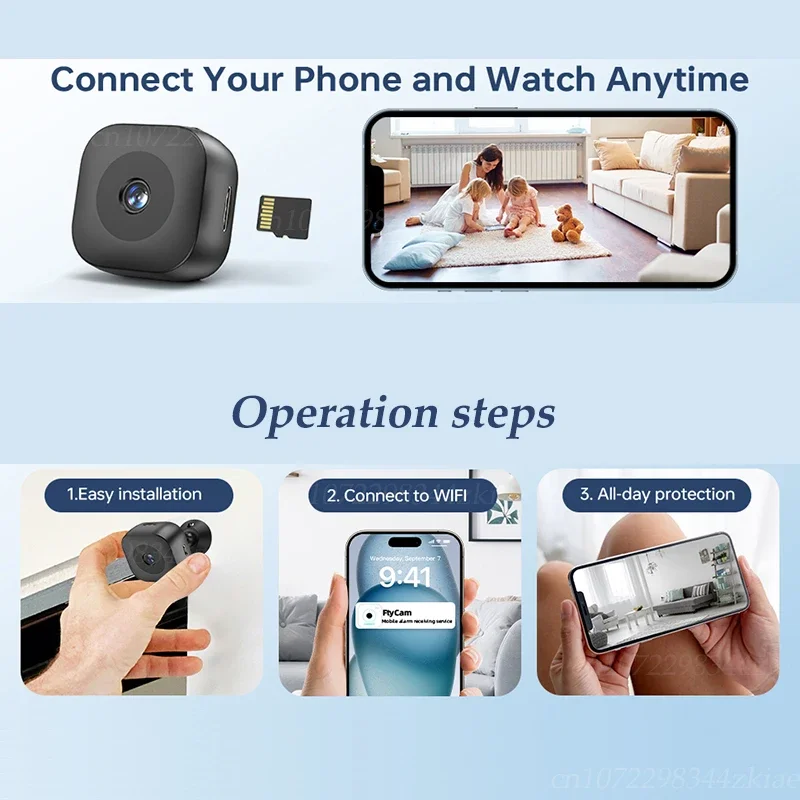 كاميرا مراقبة VIVO Mini Pro 8K FullHD WiFi مع كاميرا مراقبة للرؤية الليلية بالأشعة تحت الحمراء لكشف الحركة الصوتية ثنائية الاتجاه