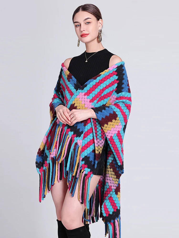 Fashion Winter Preppy Rainbow Scarf Women Ladies Layers Poncho Warm Femme Sweet Scarve Capa Para Mujer Pashmina Cloak Wrap Shawl