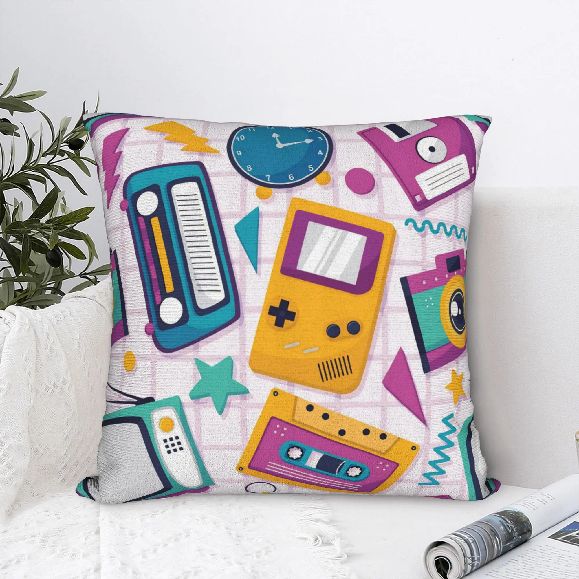 80s 90s Retro Cassette Tape Boombox Pillowcase Soft Polyester Cushion Cover Decorative Music Pillow Case Cover Home Square