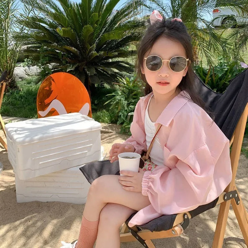 Baby Girl Top Girls Korean Wind Light Mercerized Hemp Shirt Sun Protection Shirt 2024 Spring and Summer Children Loose Top