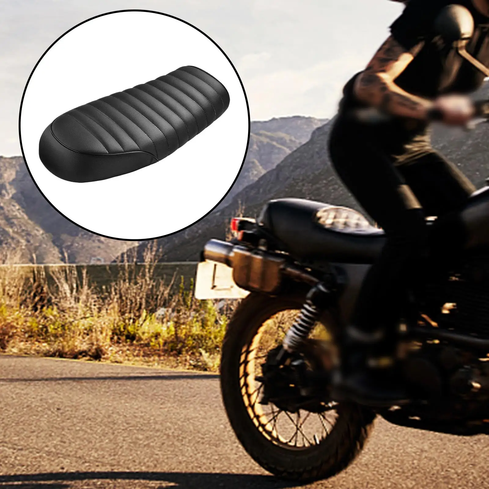 Black Motorcycle Flat Brat Seat Saddle Pad for Cafe Racer Universal