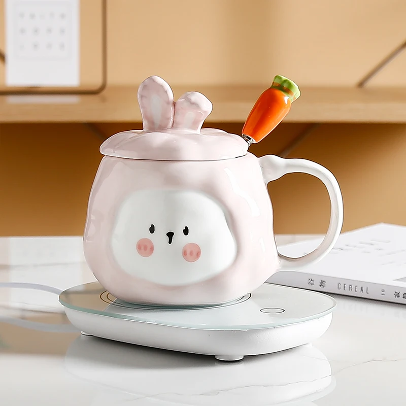 

Женская кружка Cerc Rabbit Cup с крышкой, теплая, постоянная, 55 Гром, нагреваемая кофейная, креативная пара, чашка для воды, корейская мультяшная чашка