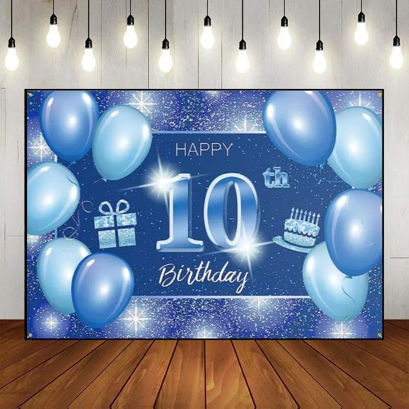 Happy 10th Birthday Prince Princess Balloon Party Backdrop Wall The Breath of Youth Custom Photography Golden Boy Girl Game