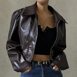 Women's autumn and winter new collection retro temperament lapel zipper PU leather jacket jacket jacket