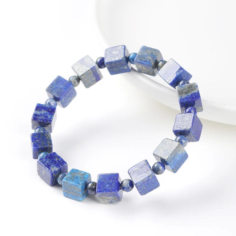 Natural Lapis Lazuli 8mm Beads Faceted Sugar Cube Bracelet Elastic Wristband Lucky Amulet Jewelry Gift
