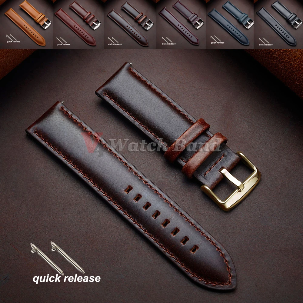 

Gold Pin Buckle Universal Vintage Cowhide Watch Strap Brown Head Layer Cowhide Watchband Accessories 18mm 20mm 22mm 24mm 26mm